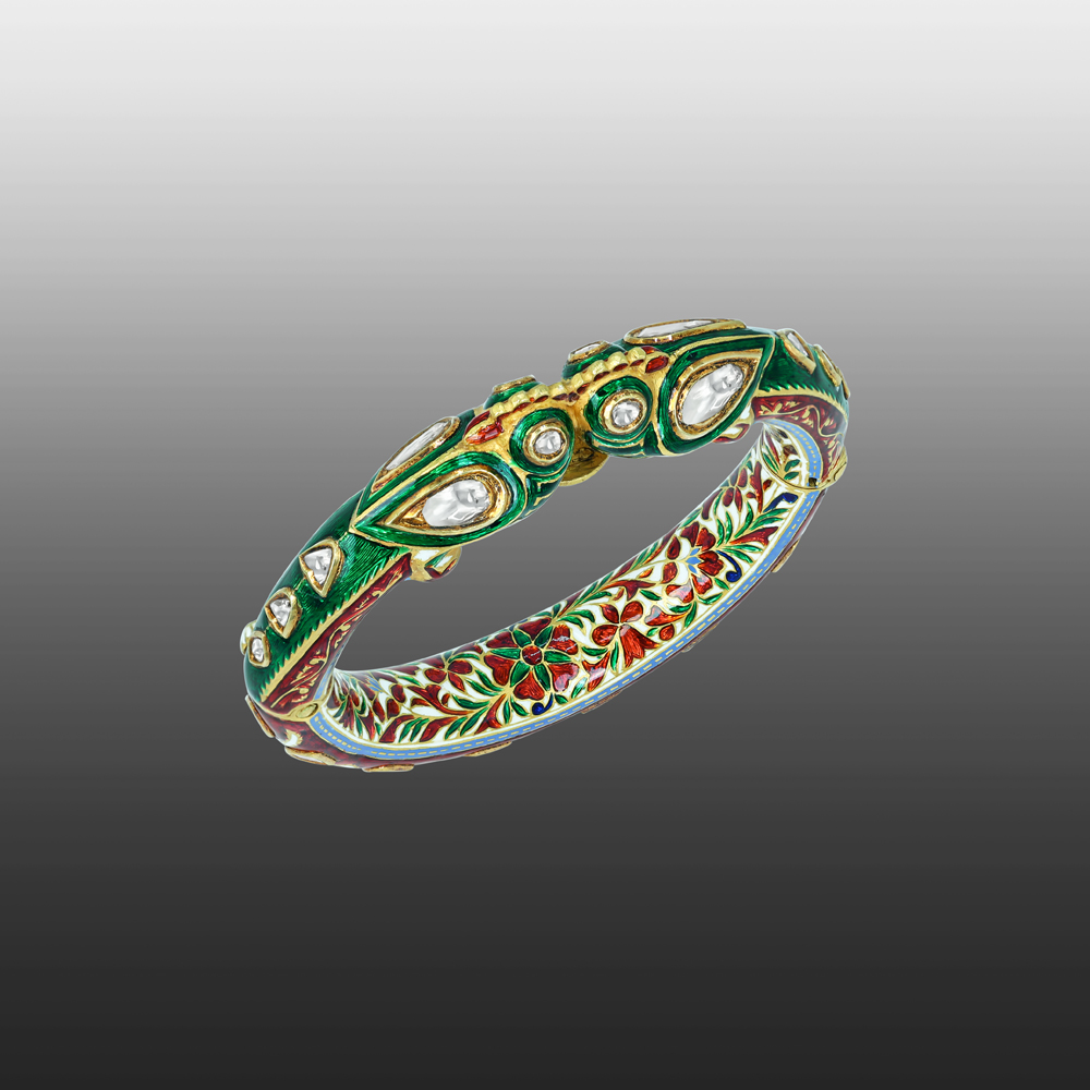 Polki Bangle with Red and Green Enamel Meenakari